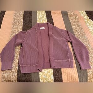 Overland Women's 100% Cotton Cardigan Sweater in Dusty Rose/ Pale Purple